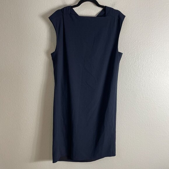 MM.Lafleur Womens 16 Navy Sleeveless Draped Sheath Dress Career Office - Picture 10 of 12